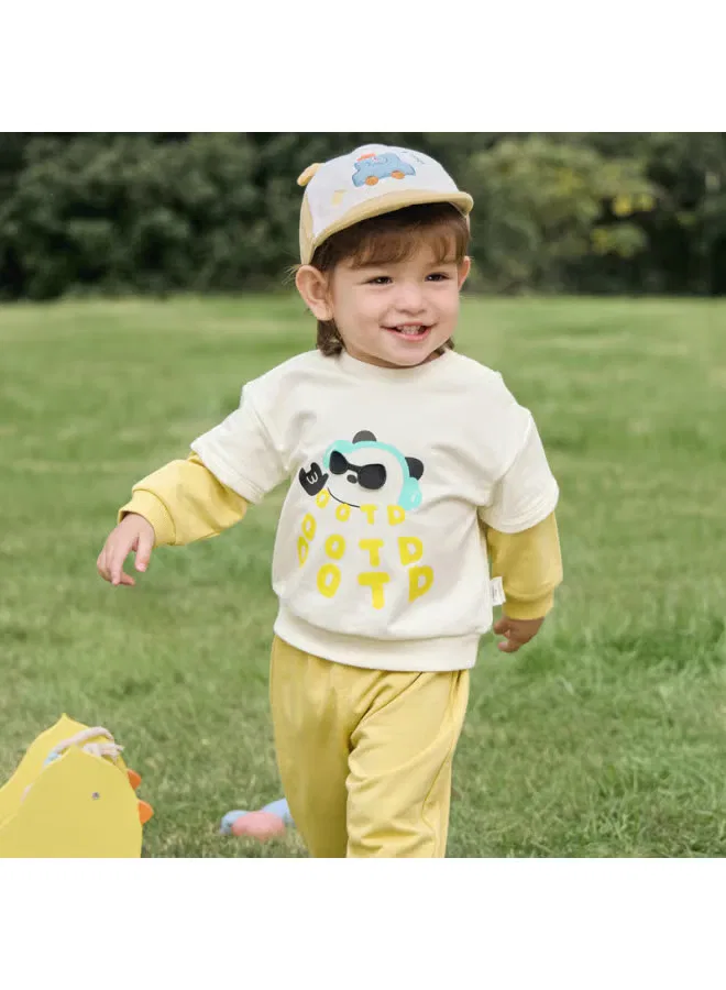 Комплект с контрастной отделкой, имитация двух предметов, 2025 spring newborn collection, Balabala, свечно-желтый — фото 3