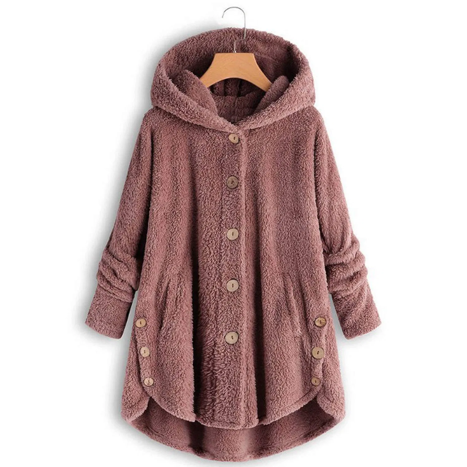 Женское пальто оверсайз с капюшоном из флиса, A35 Rosa — фото 2