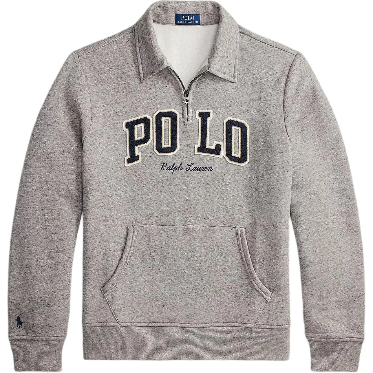 Мужской свитшот с воротником-поло и карманом-кенгуру Polo Ralph Lauren, Dark Vintage Stone Cypress Gray