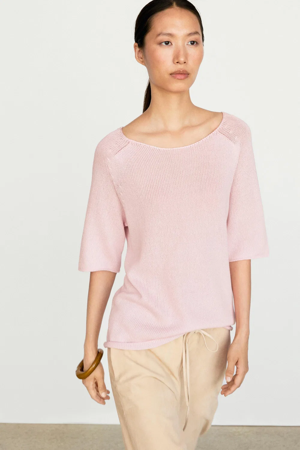 Свитер Massimo Dutti 100% Cotton Boat Neck Knit, розовый