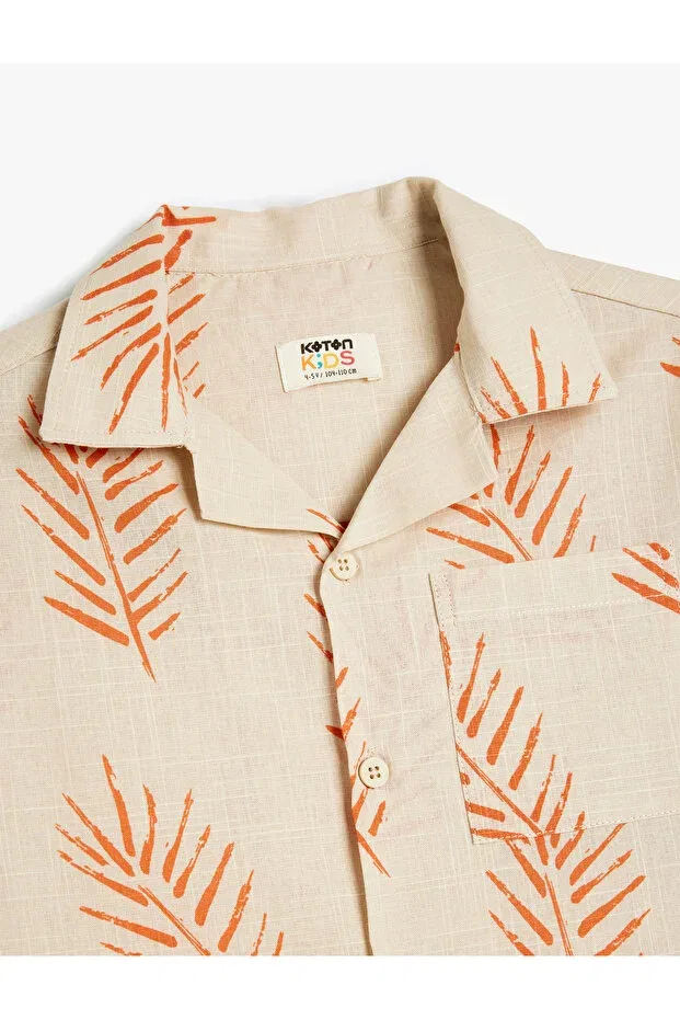Детская рубашка для мальчиков с коротким рукавом Cotton short sleeve single pocket leaf print shirt Koton, Ecru Patterned — фото 3