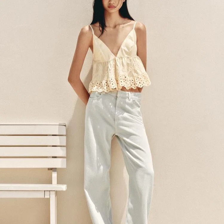 Женский топ-майка без бретелек V-образным вырезом, Cream, ZARA — фото 4
