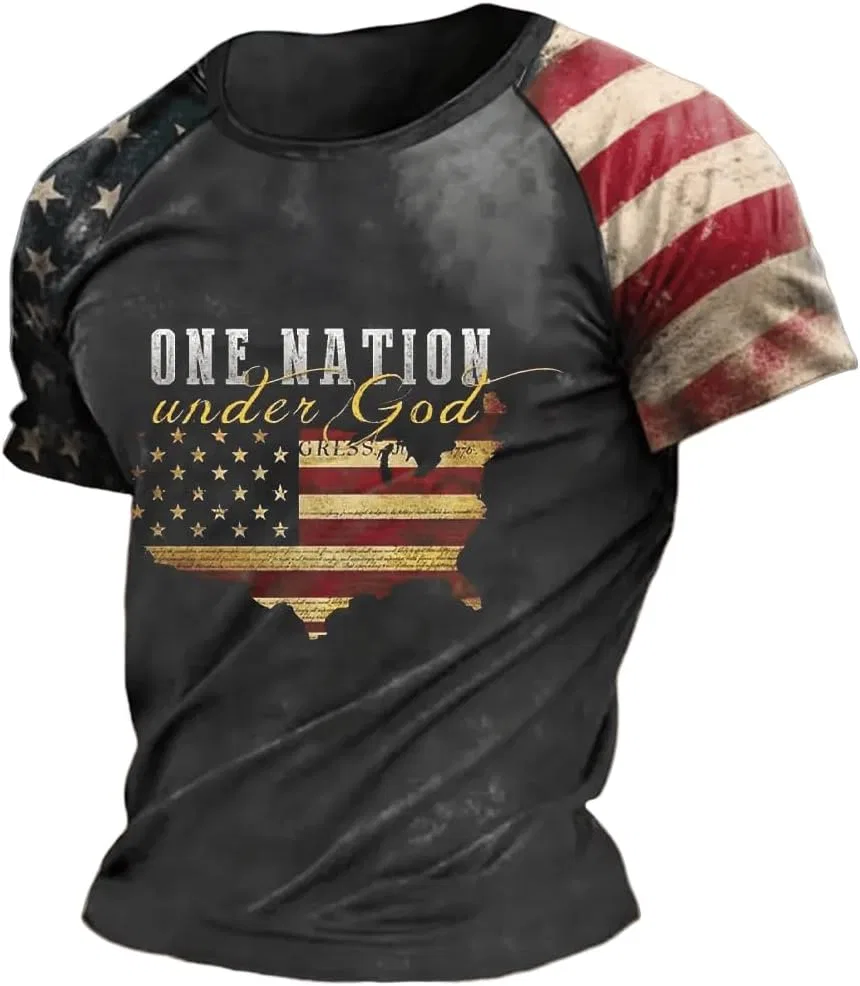 Мужская футболка с принтом One Nation Under God Vintage, Black