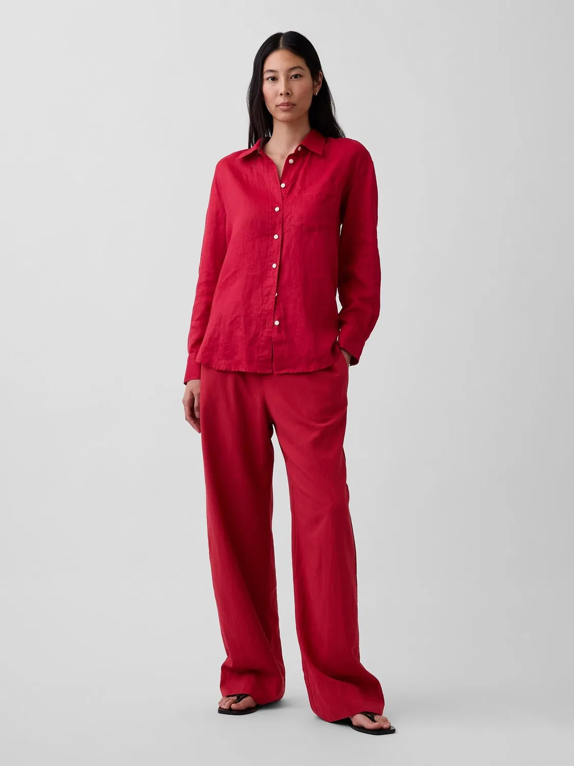 Брюки широкие льняные Gap Red — фото 4