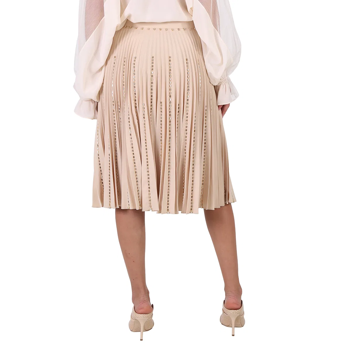 Юбка плиссе с кристаллами Burberry Plisse Soleil Crystal Detail Stretch Cady Skirt, Sesame — фото 4