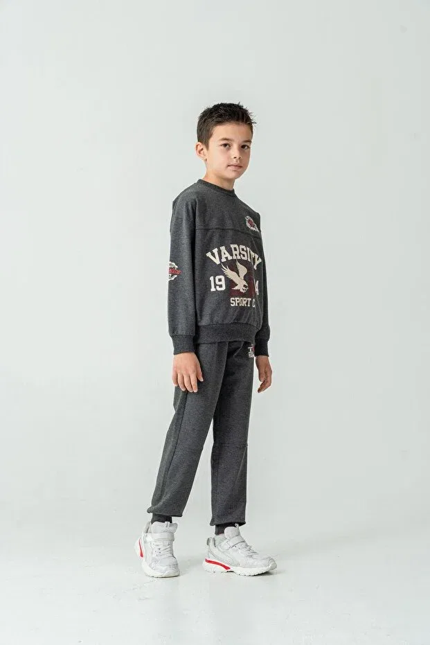 Детский спортивный комплект для мальчиков с принтом Varsity 1984 sport co. Mışıl Kids, Anthracite — фото 2