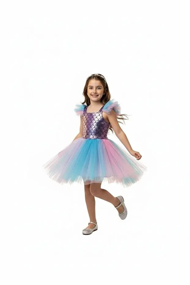 Детское платье для девочек с принтом E.T.Ç baby mermaid hologram sequin glitter patterned tulle puffy dress Etç Baby, Pink