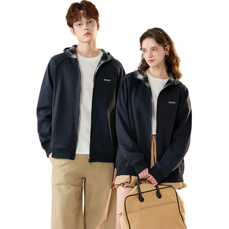 Детское пальто с капюшоном вязаное в клетку Tonlion, Navy Blue — фото 4