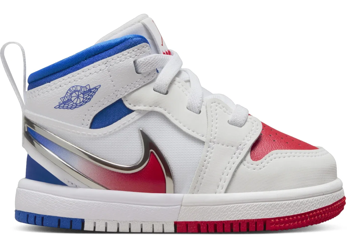 Детские кроссовки с повседневным стилем Jordan 1 Mid RM EasyOn Jordan, White Racer Blue Siren Red