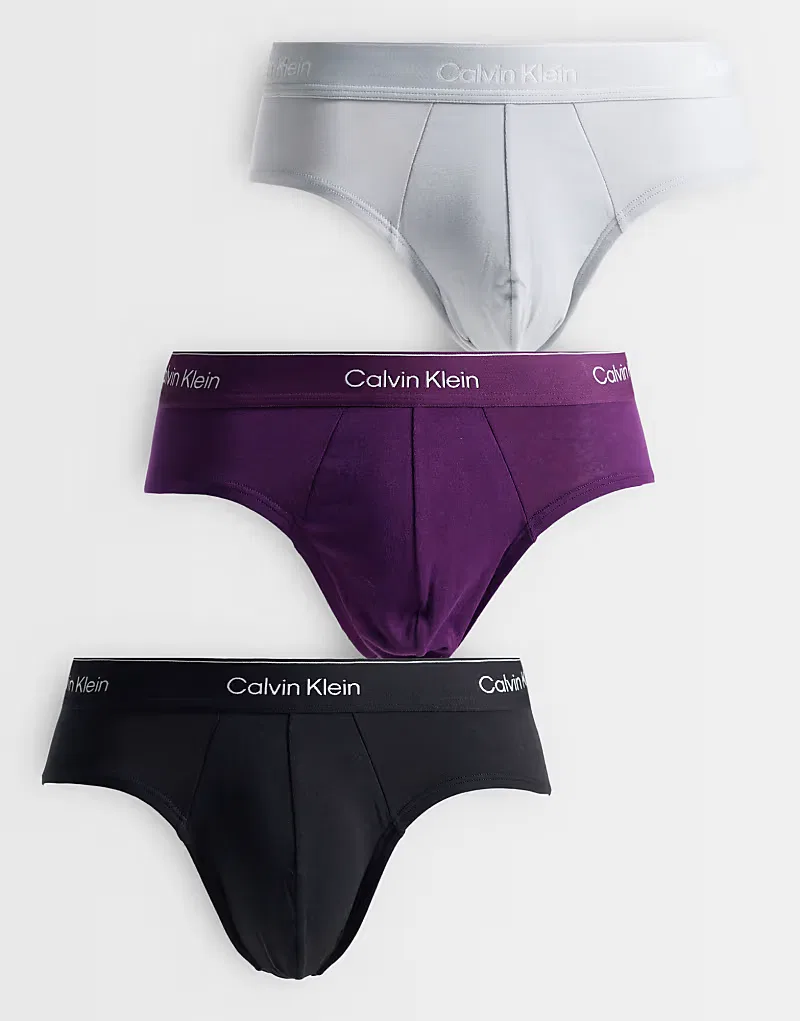 Трусы-слипы Calvin Klein Icon Cotton Stretch, комплект из 3 штук, черный/серый/фиолетовый