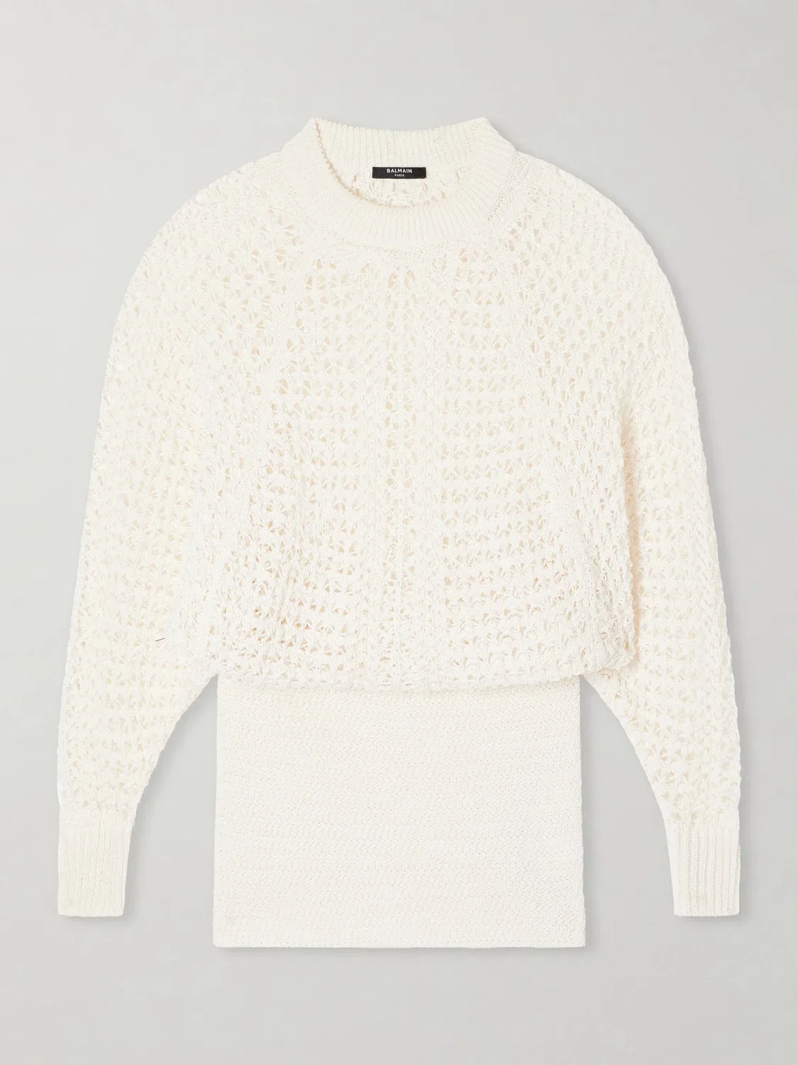 Вязаное мини-платье крючком BALMAIN, белый