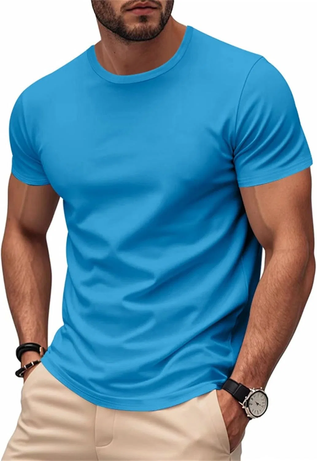 Мужская тренировочная футболка Dry Fit Stretch Workout Tee, Light Blue — фото 4