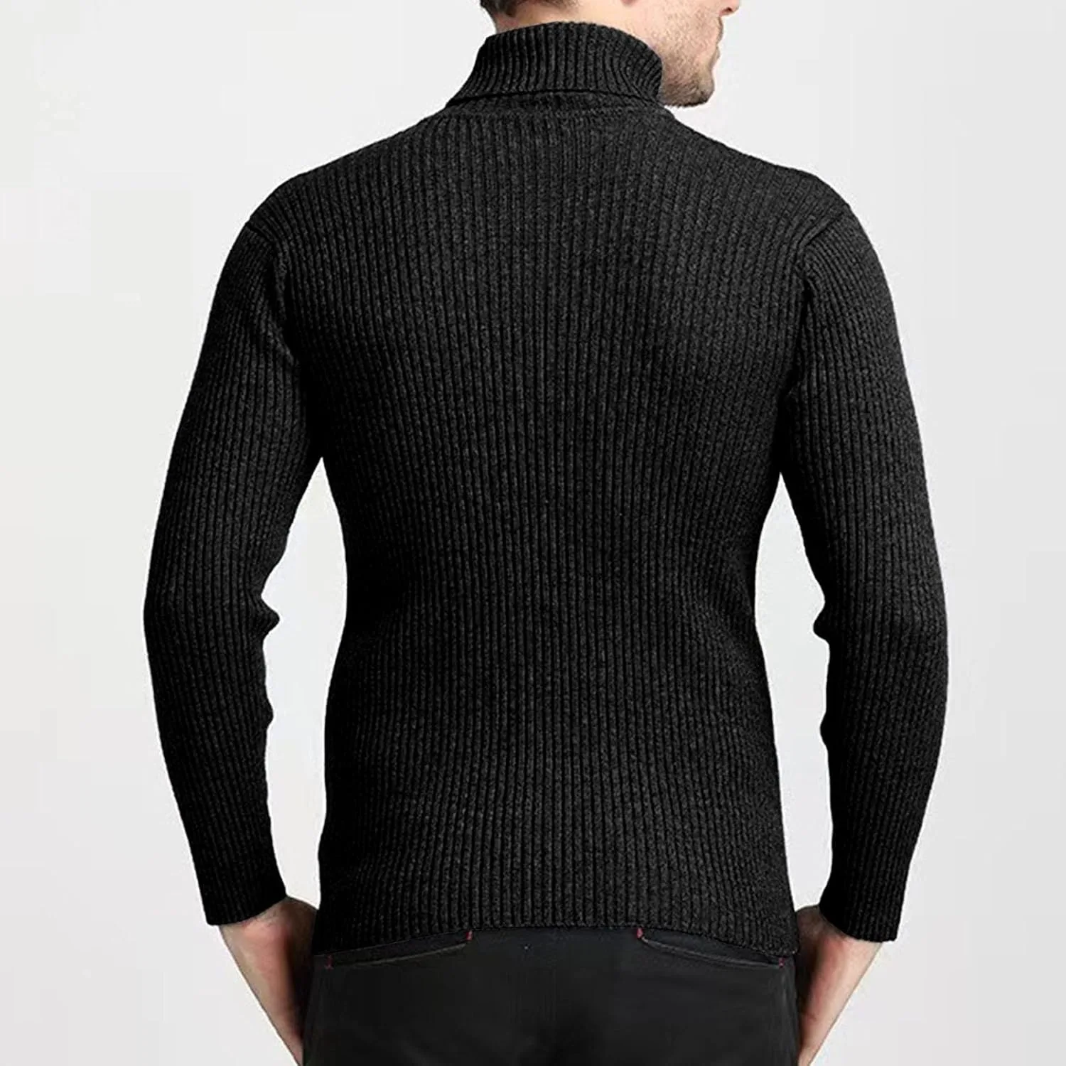 Мужской водолазка осенний свитер рифленый slim fit — фото 3