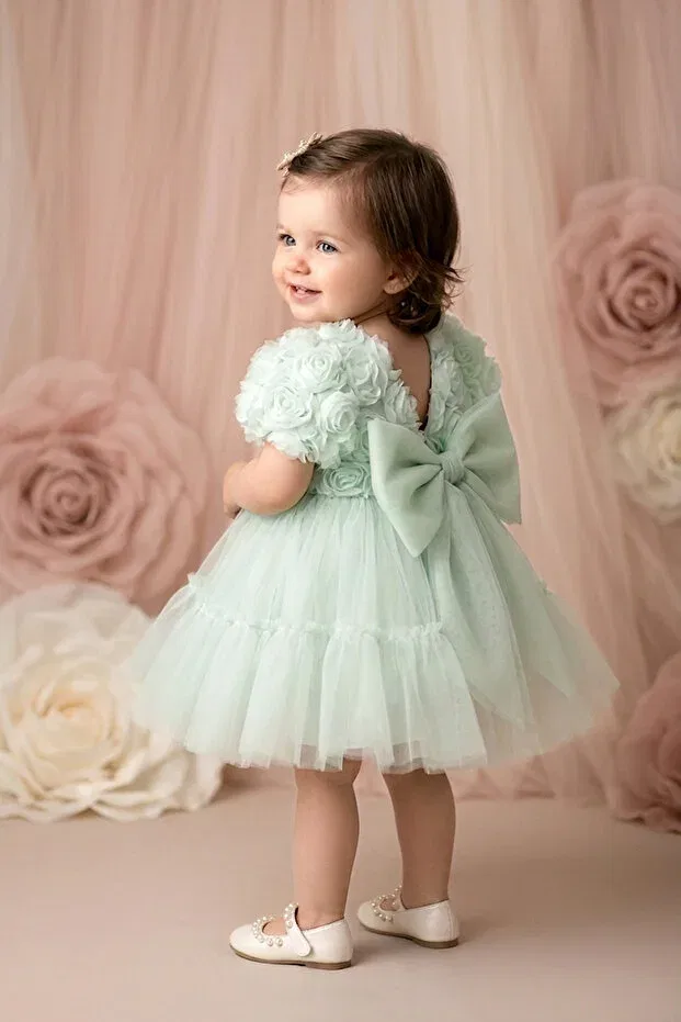 Детское платье для девочек с коротким рукавом Baby Animals, Light Green