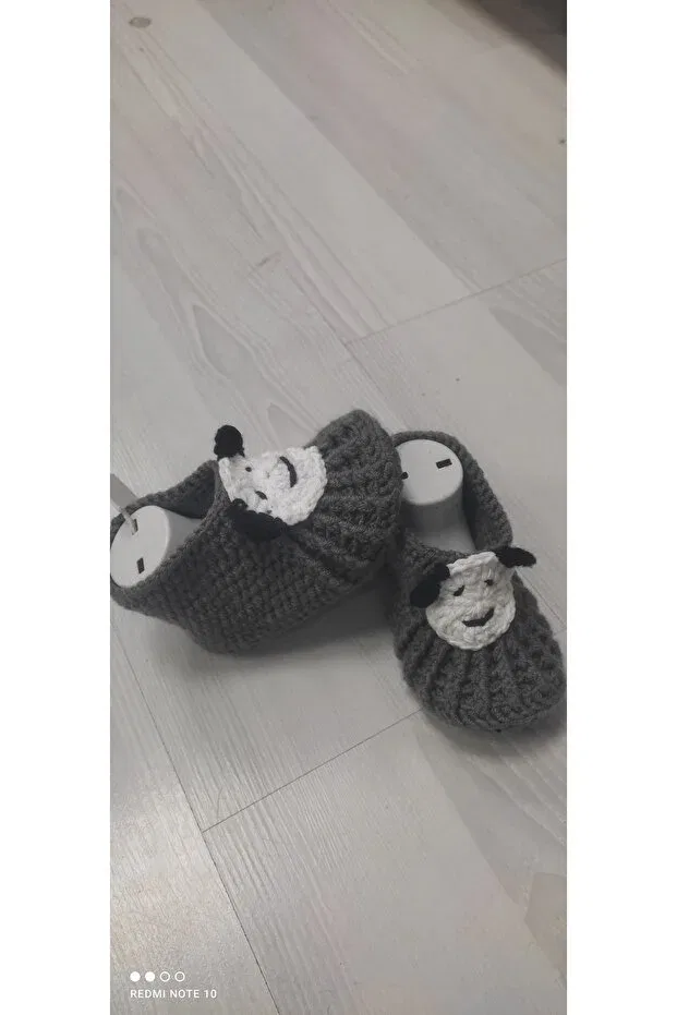 Детские пинетки для новорожденных вязаные с принтом Teddy Bear Kevser Nur Tuhafiye, Gray