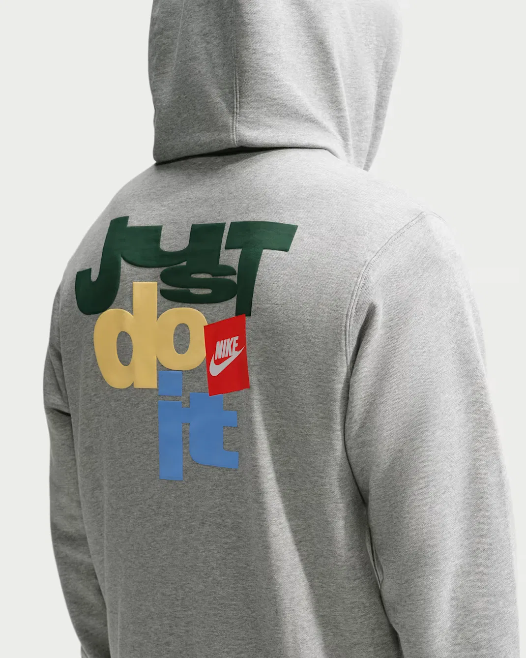 Мужская толстовка с капюшоном из французского махрового трикотажа Nike Club, Dark Grey Heather/Light Smoke Grey/White — фото 2