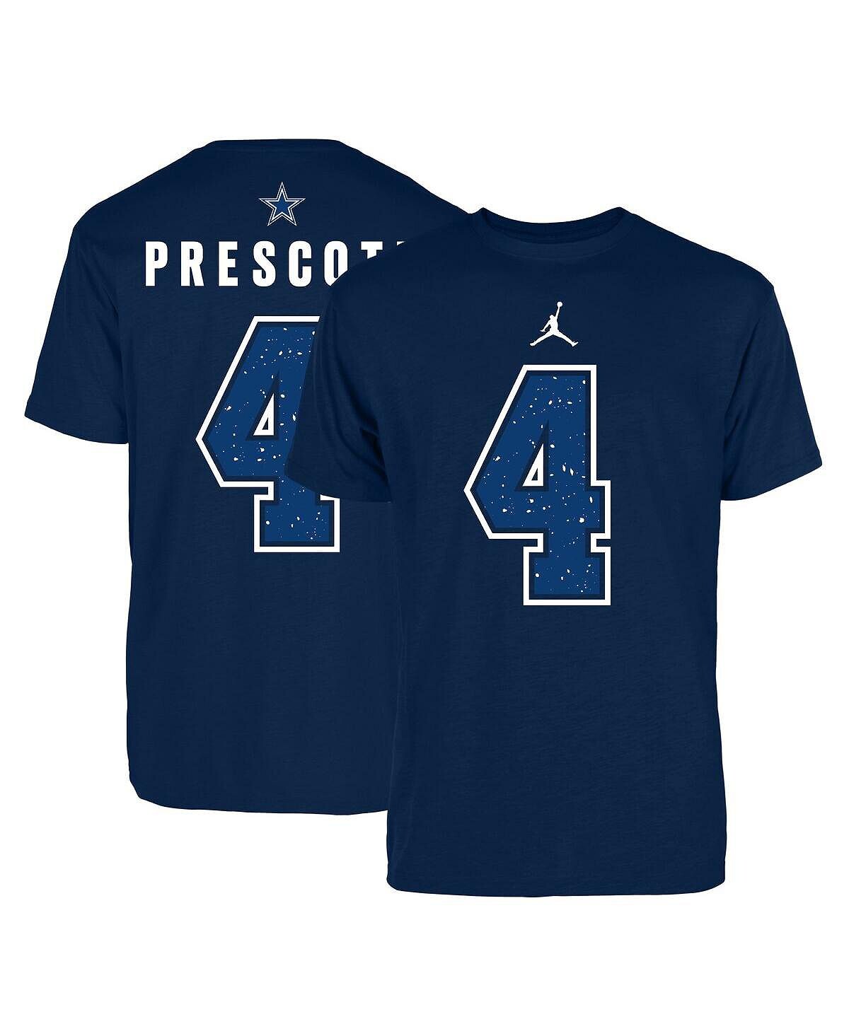 

Мужская брендовая футболка dak prescott navy dallas cowboys с именем и номером Jordan, синий