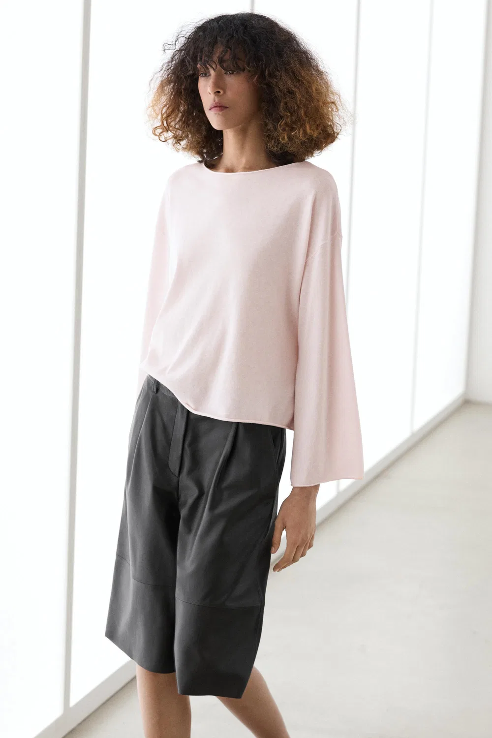 Свитер Massimo Dutti Cotton Blend Knit, бледно-розовый — фото 3