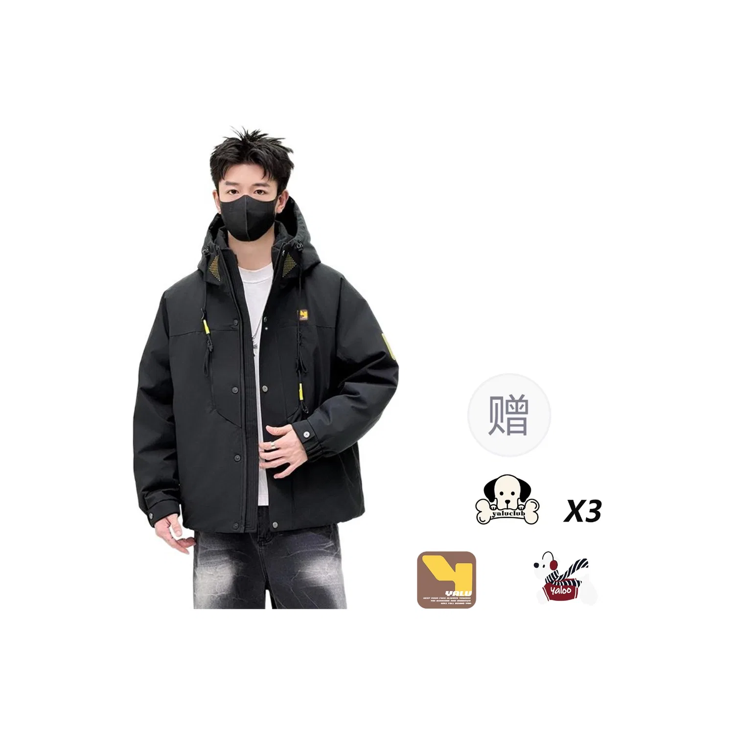 Детский пуховик с капюшоном, утепленный, Black, YALU