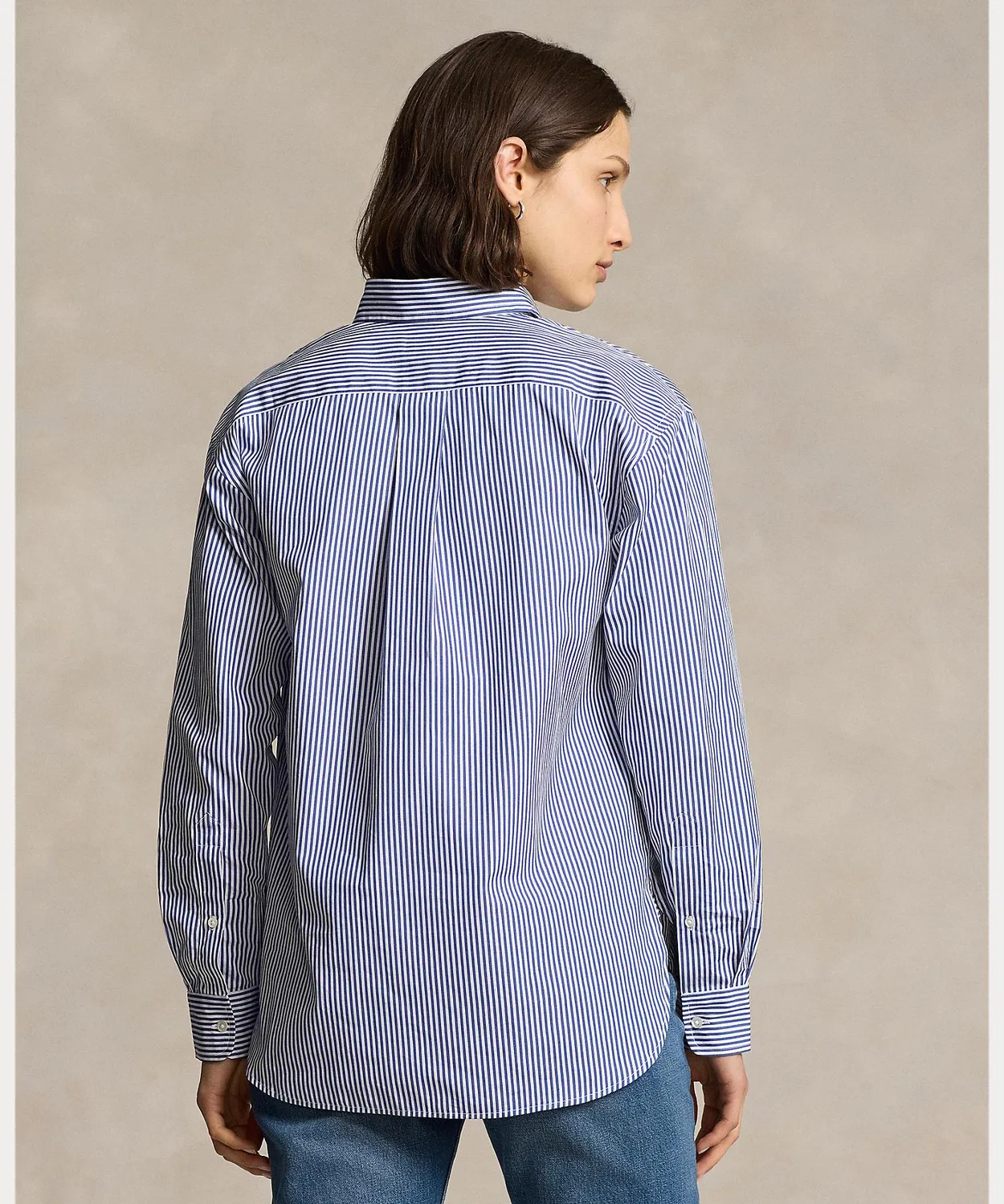 Женская хлопковая рубашка с длинным рукавомStripe Cotton Shirt POLO RALPH LAUREN, Blue — фото 4