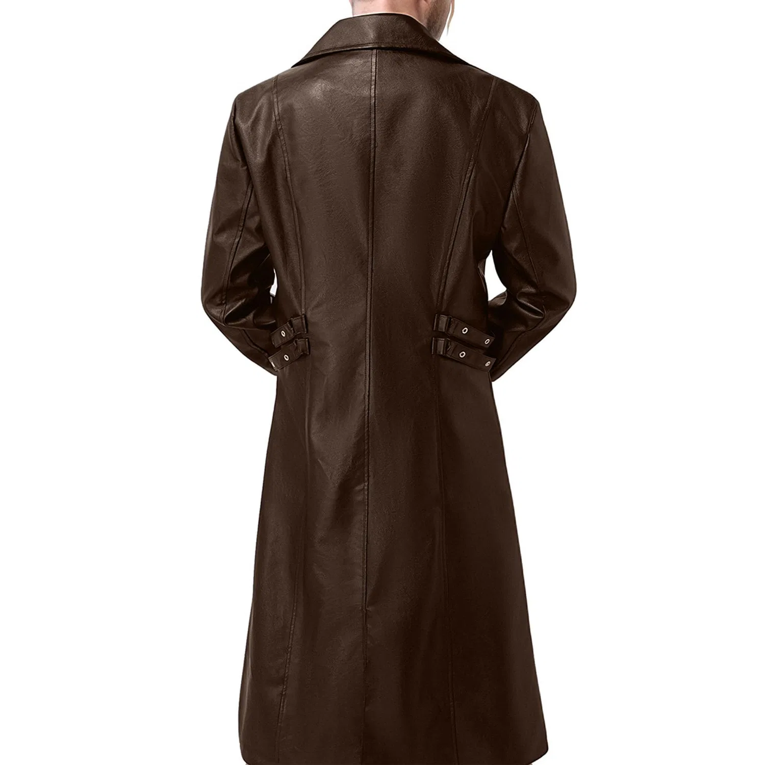 Мужское пальто из экокожи с открытым передом Steampunk, Brown-d1 — фото 3
