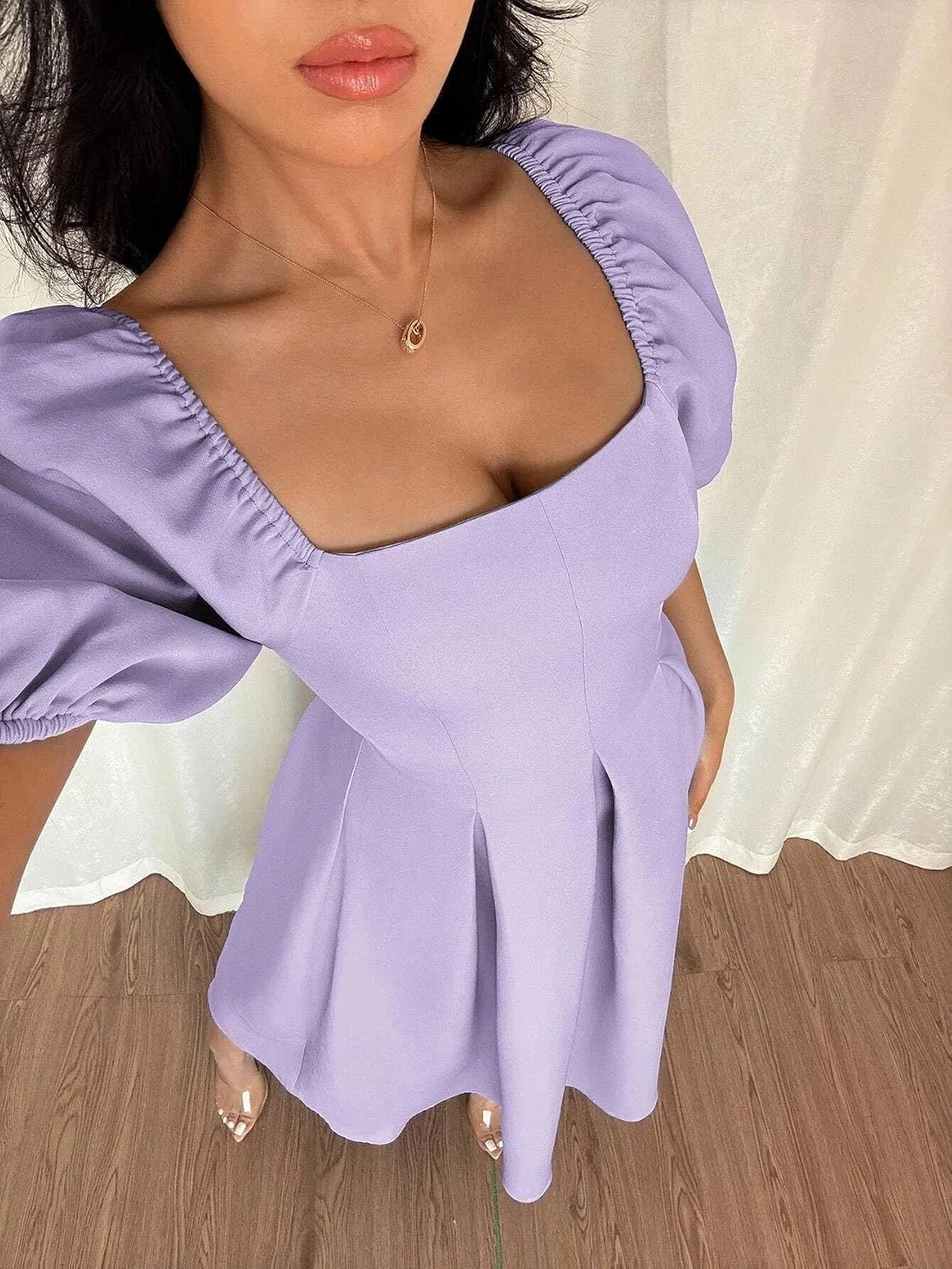 Женское миди-платье А-силуэта с квадратным вырезом Mauve Purple — фото 4