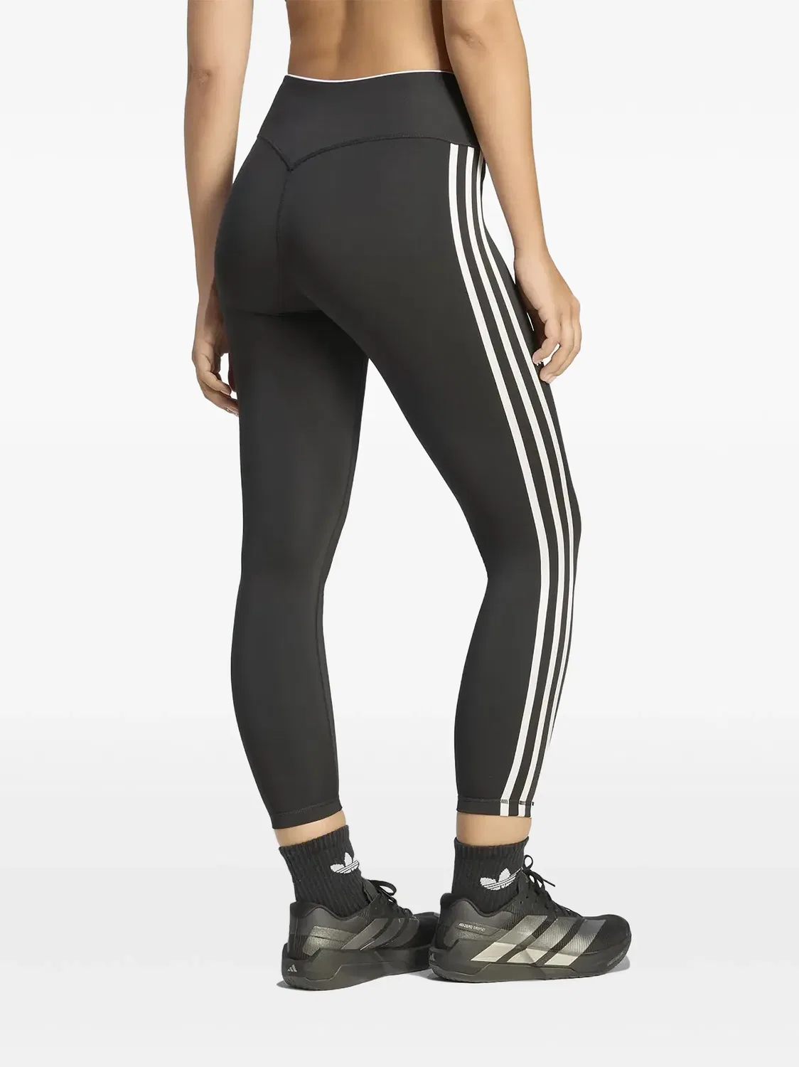 Леггинсы с полосками и логотипом черные Adidas, черный — фото 4