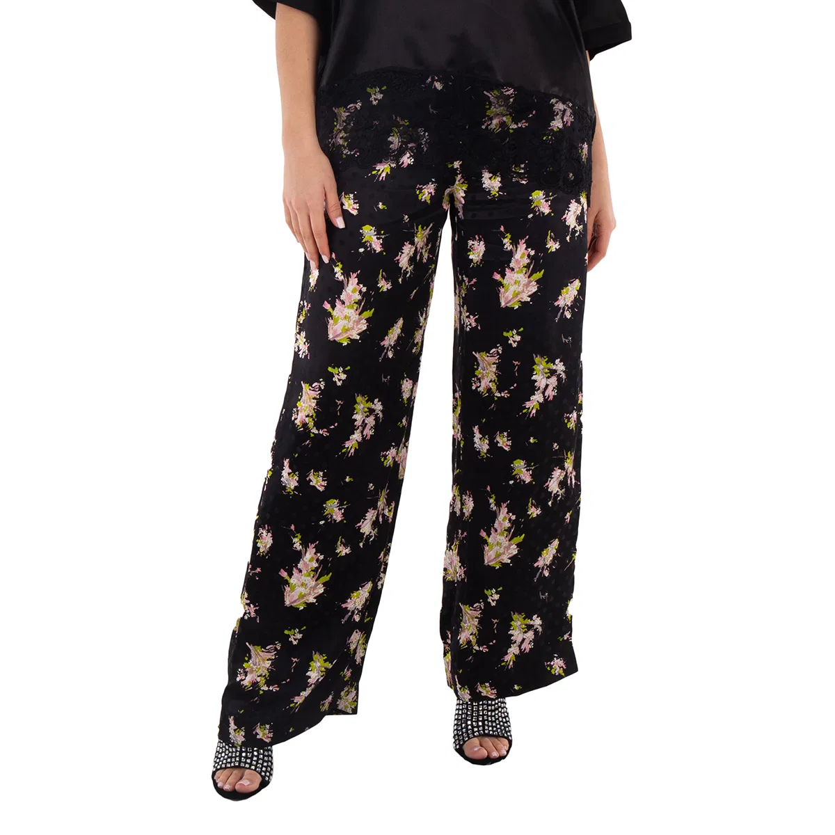Брюки женские с цветочным принтом Ladies Jane Floral Print Trousers Burberry, Black Ip Pat