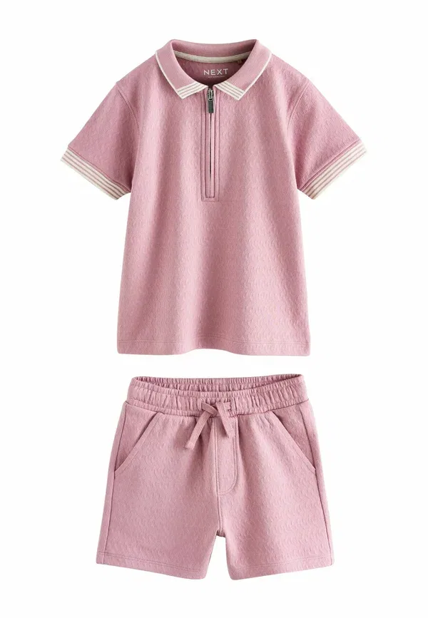Комплект из футболки поло и шорт с эластичным поясом, Next, Pink Zip Neck, розовый — фото 4