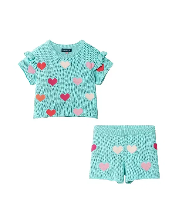 Детский комплект для девочек с коротким рукавом Heart Crochet Set Andy & Evan, Aqua Hearts