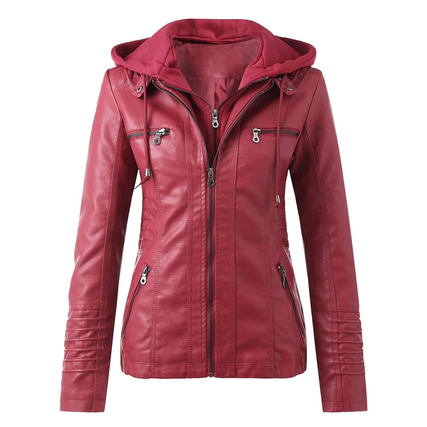 Женская кожаная куртка с поясом Motorcycle Leather Jacket, Rosso