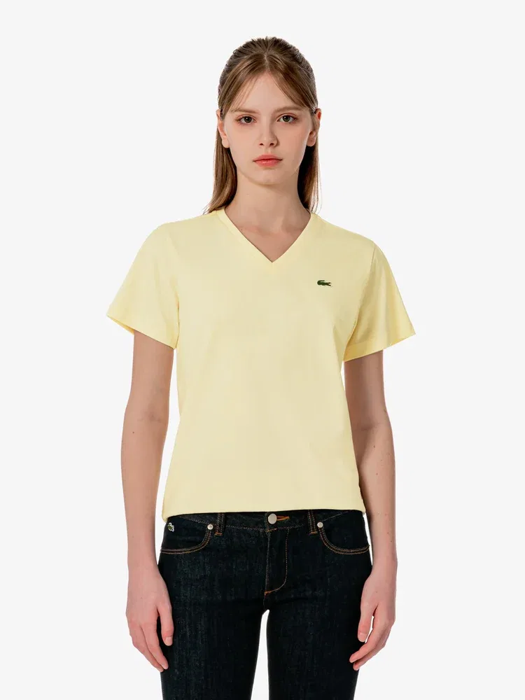 Футболка LACOSTE с V-образным вырезом, Ivory — фото 4