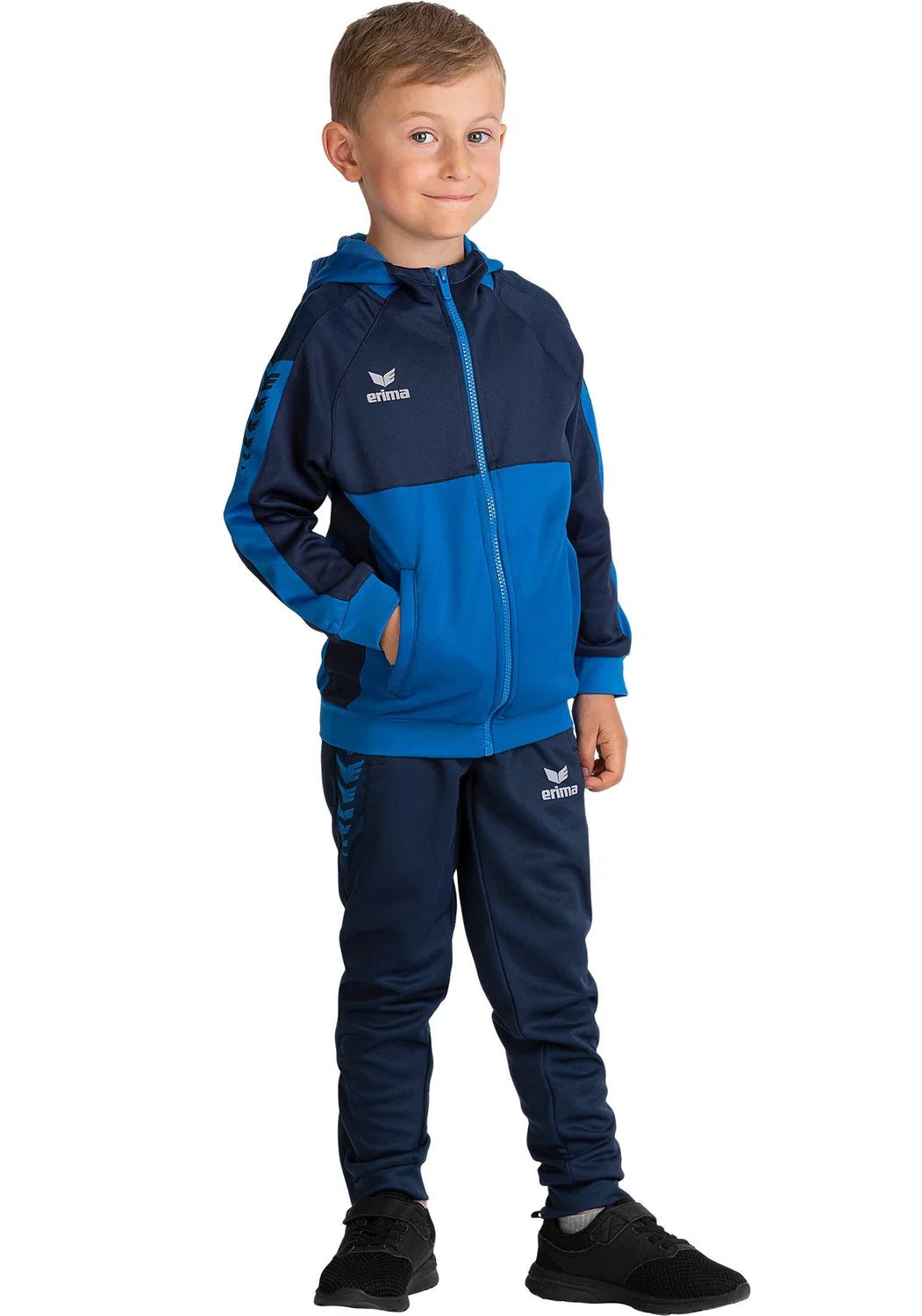 Детская тренировочная куртка с капюшоном Six Wings Erima, BLAU / Navyblau — фото 2