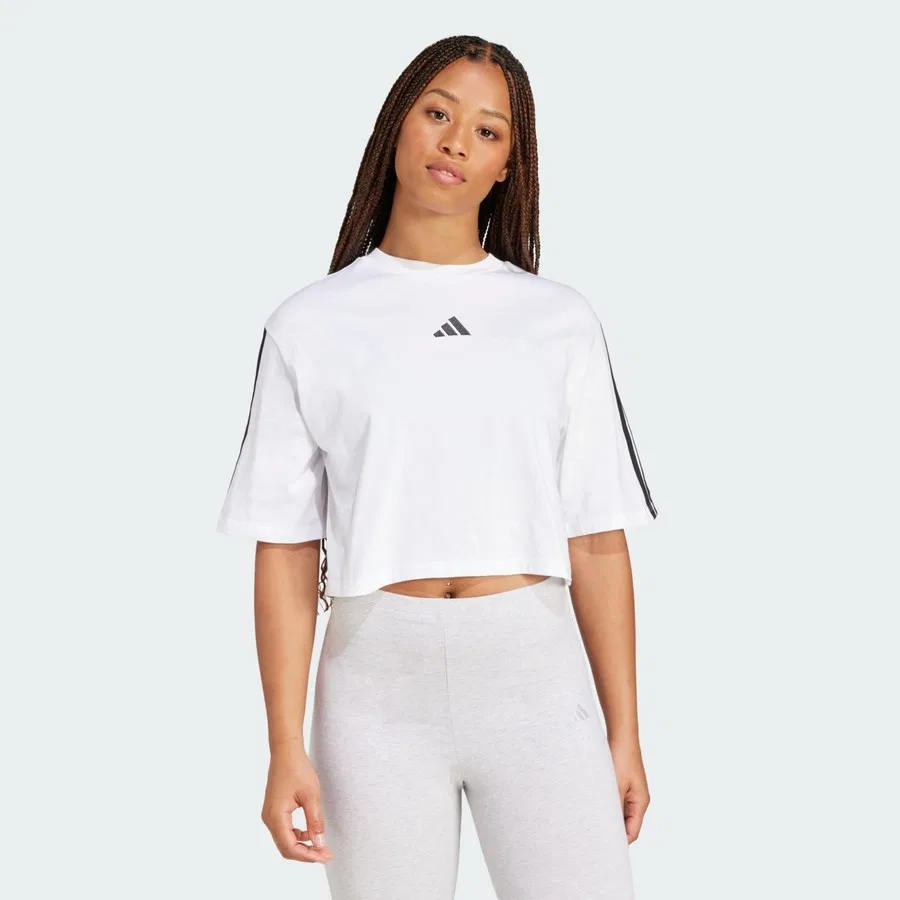 Футболка с длинным рукавом хлопковая свободного кроя JD4999 Essentials 3-Stripes adidas, Бело-черный