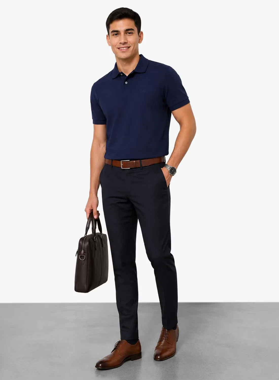 Поло классического кроя с контрастной окантовкой воротника Calvin Klein, темно-синий — фото 4