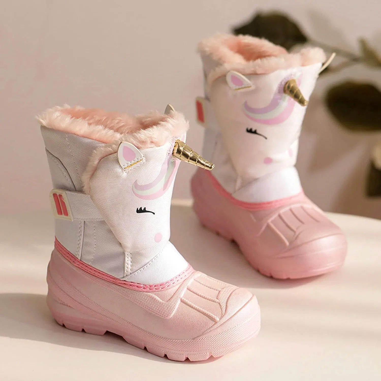 Детские зимние сапоги для мальчиков и девочек с принтом SECHRITE, Pink Unicorn — фото 3