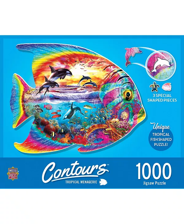 Контуры шедевров - пазл из 1000 деталей в форме тропического зверинца Masterpieces Puzzles, multicolor