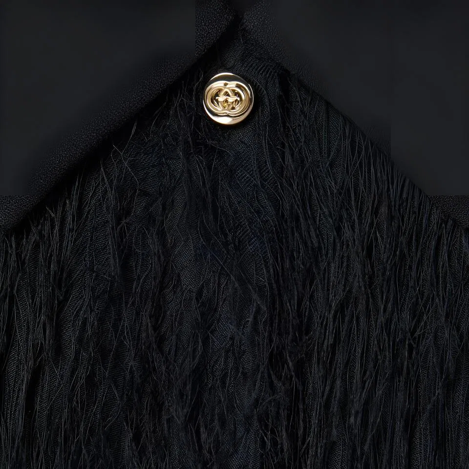 Женская рубашка с бахромой из филейной ткани GUCCI, Black — фото 3