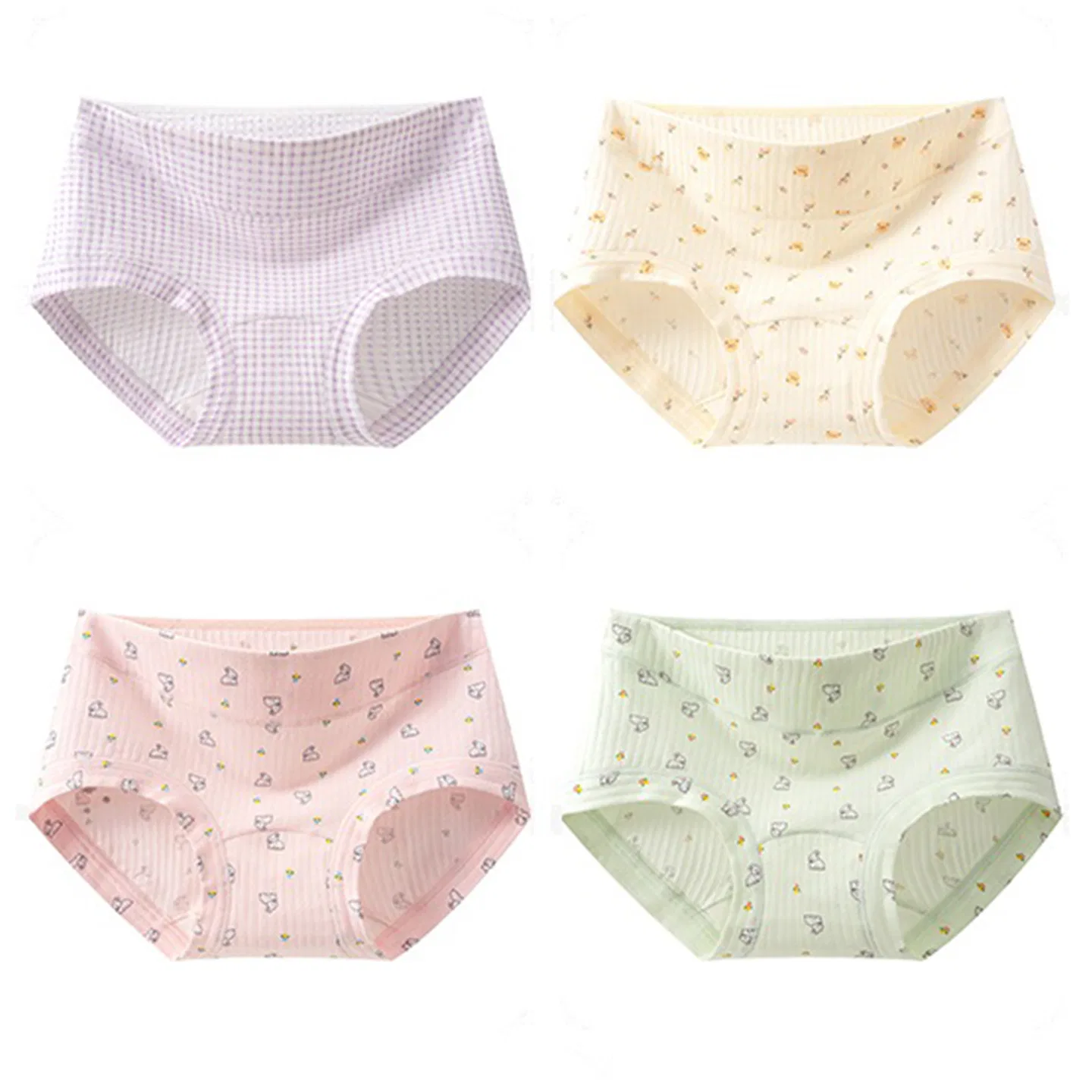 Детские трусы-боксеры для девочек хлопковые с принтом Red Bean, Purple Argyle + Yellow Bear + Pink Bunny + Green Bunny