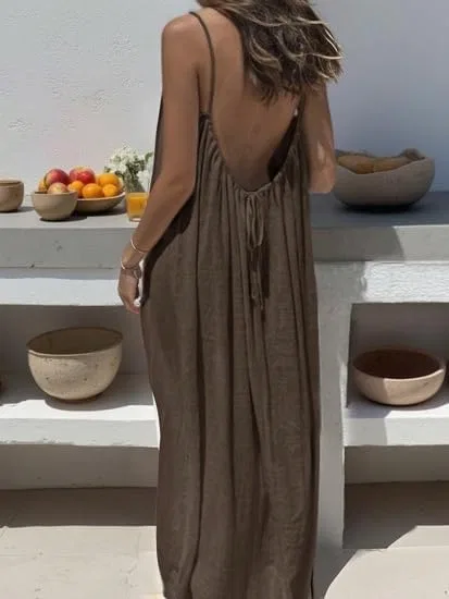 Женское платье-макси с открытой спиной, свободного кроя, Summer Casual, светло-зелёный — фото 2