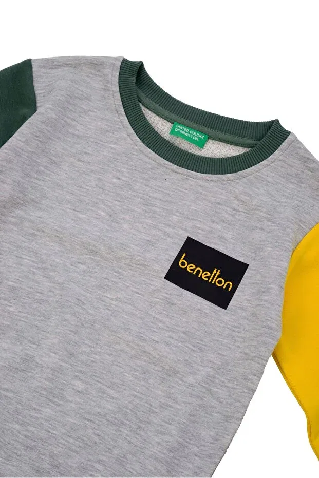 Детские свитшот для мальчиков с принтом United Colors Of Benetton, Mix Gray Mélange Yellow Green — фото 2