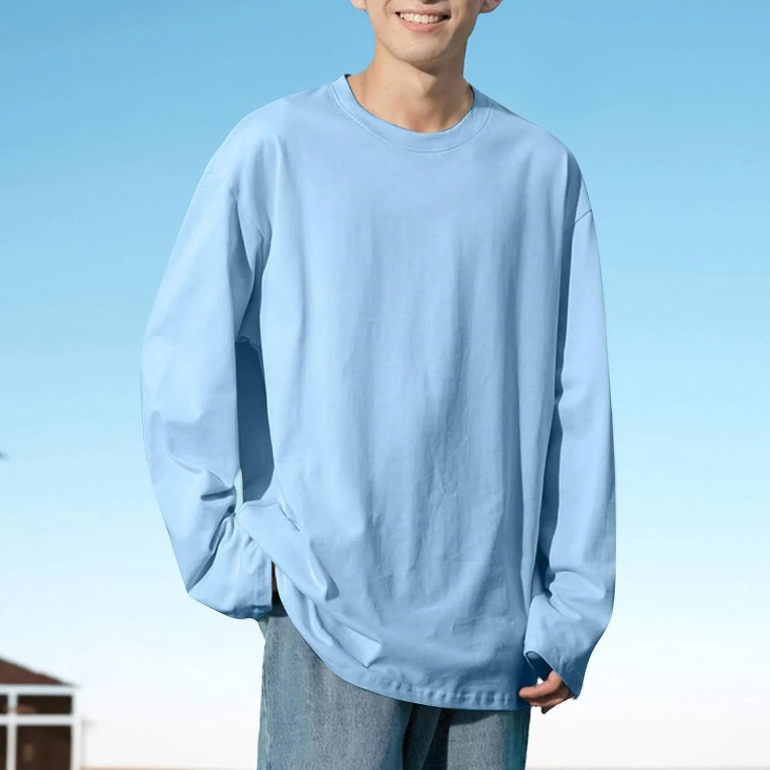 Мужская футболка Casual Long Sleeve Crewneck Basic Solid Cotton Big and Tall — фото 2