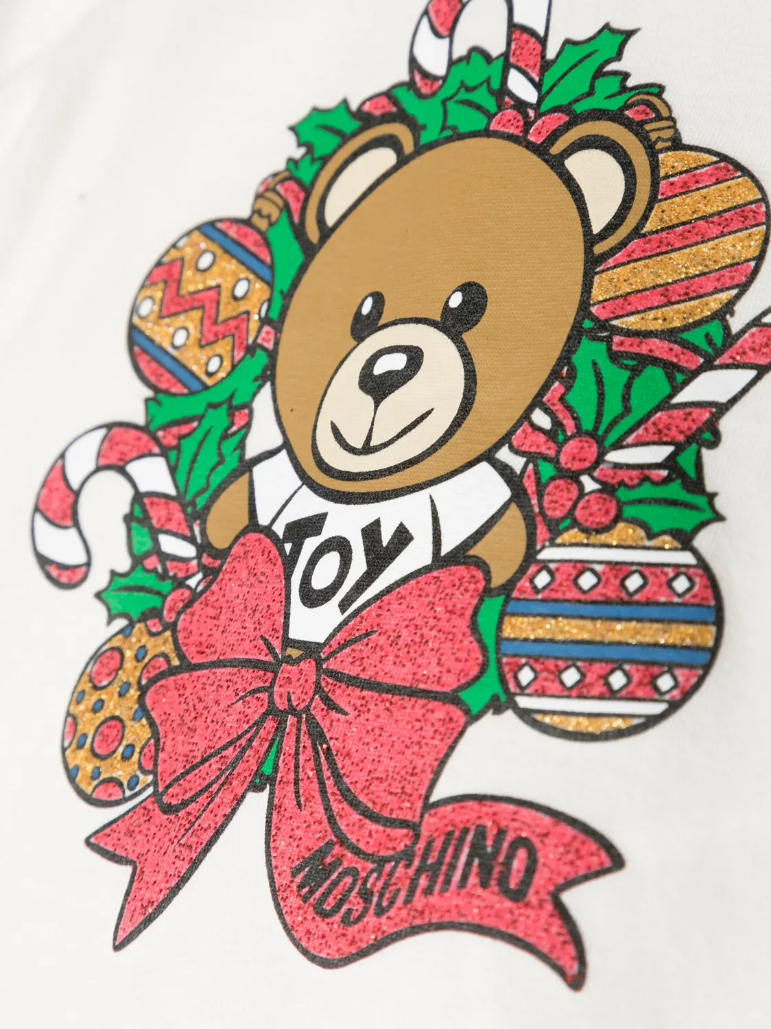 Футболка с кружевным медвежонком и блестками Moschino, белый — фото 2