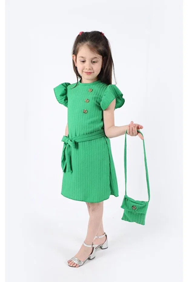 Детское платье для девочек с коротким рукавом Sax Blue Girls' Princess Dress Aden Kids, Green Pam With A Bag