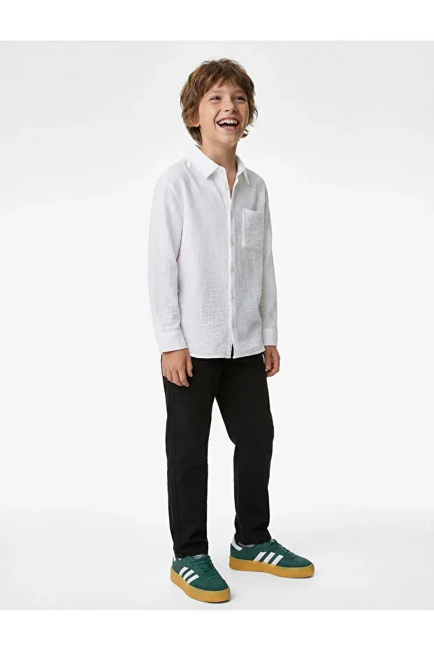 Детская рубашка с длинным рукавом Classic Collar Pocket Collar Basic Shirt Koton, White — фото 3