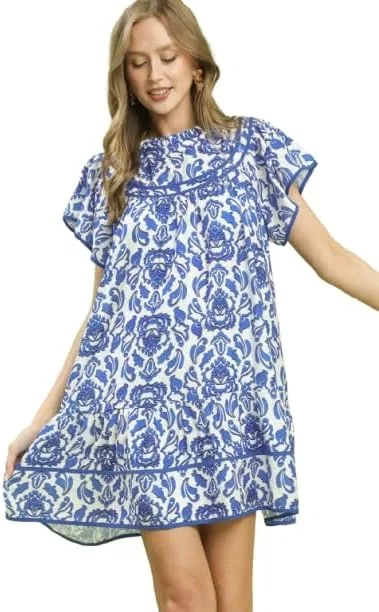 Женское мини-платье с абстрактным принтом Babydoll, Blue