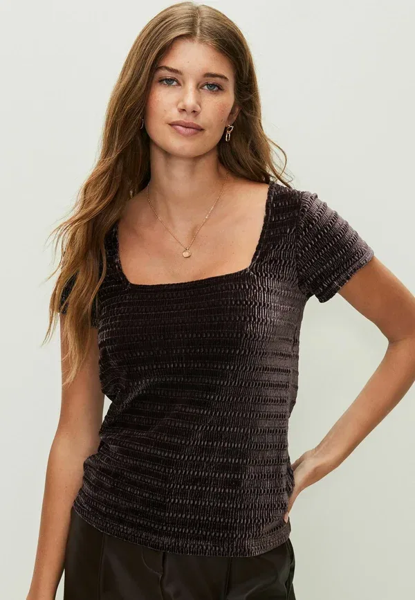 Футболка с принтом Regular Fit Square Neck Next, шоколадный коричневый