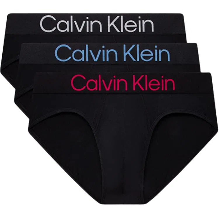 Мужские трусы-слипы с принтом, 3 шт, Calvin Klein, Black Base White Waistband/Blue Waistband/Red Waistband
