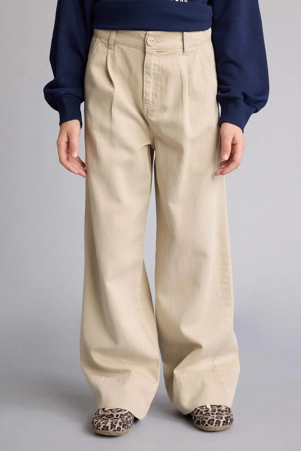 Брюки широкие с принтом Girl wide leg tencel Defacto, бежевый — фото 3