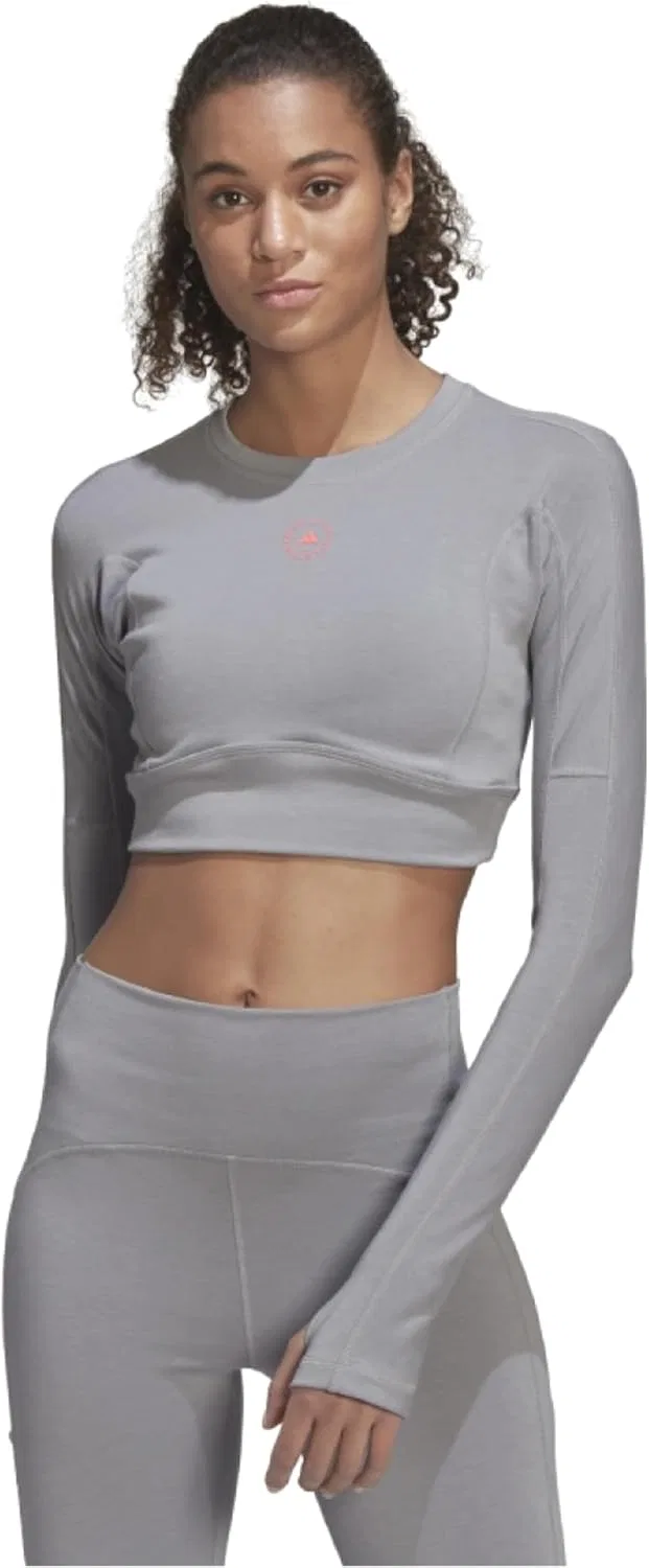 Женская облегающая футболка с длинным рукавом и открытой спиной Stella McCartney adidas, Light Onix